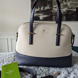 Kate Spade New York Leather Satchel - Ivory & Dark Midnight Blue